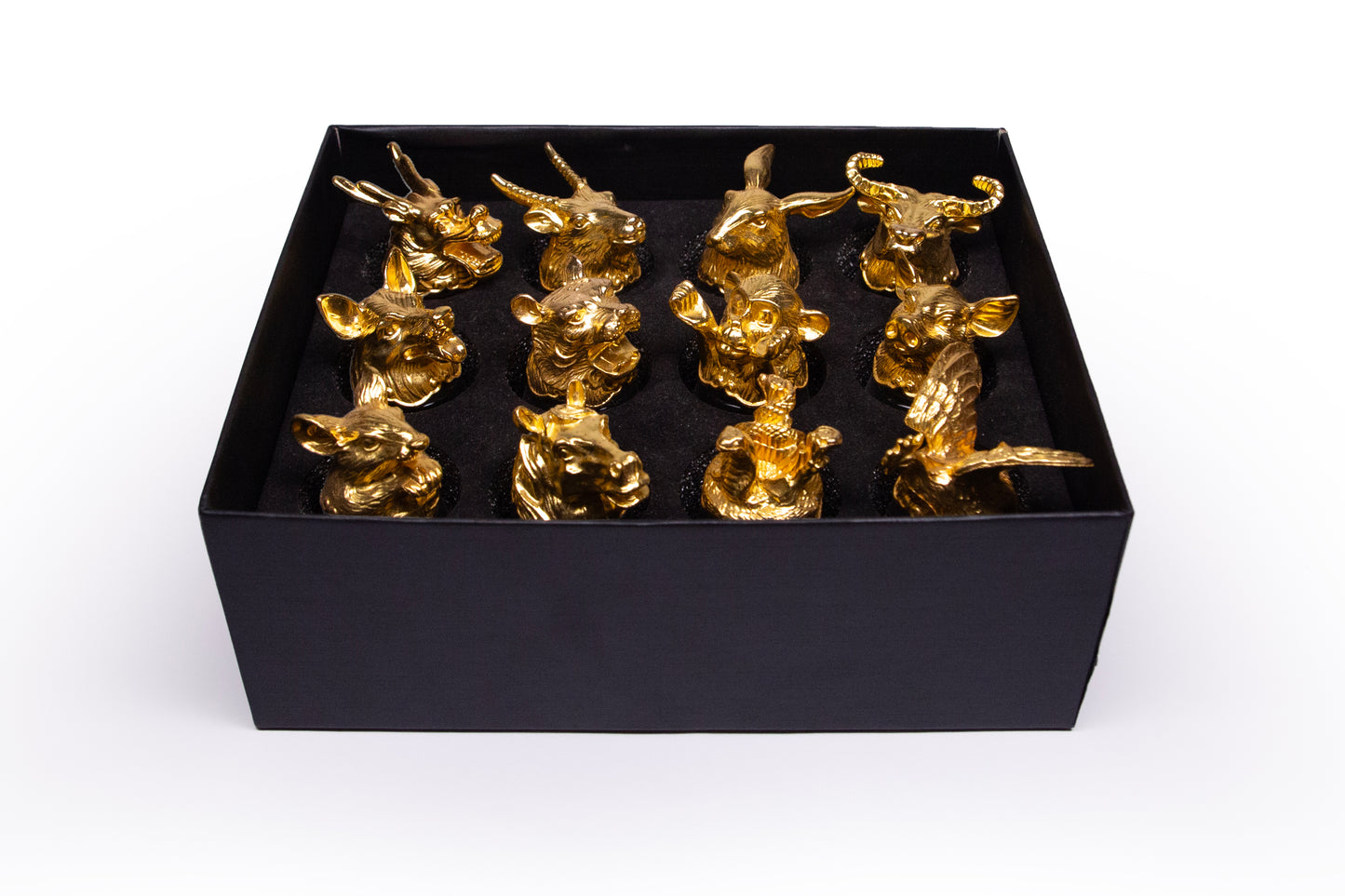Zodiac Luxe – 12-Piece Golden Animal Head Shot Glass Set