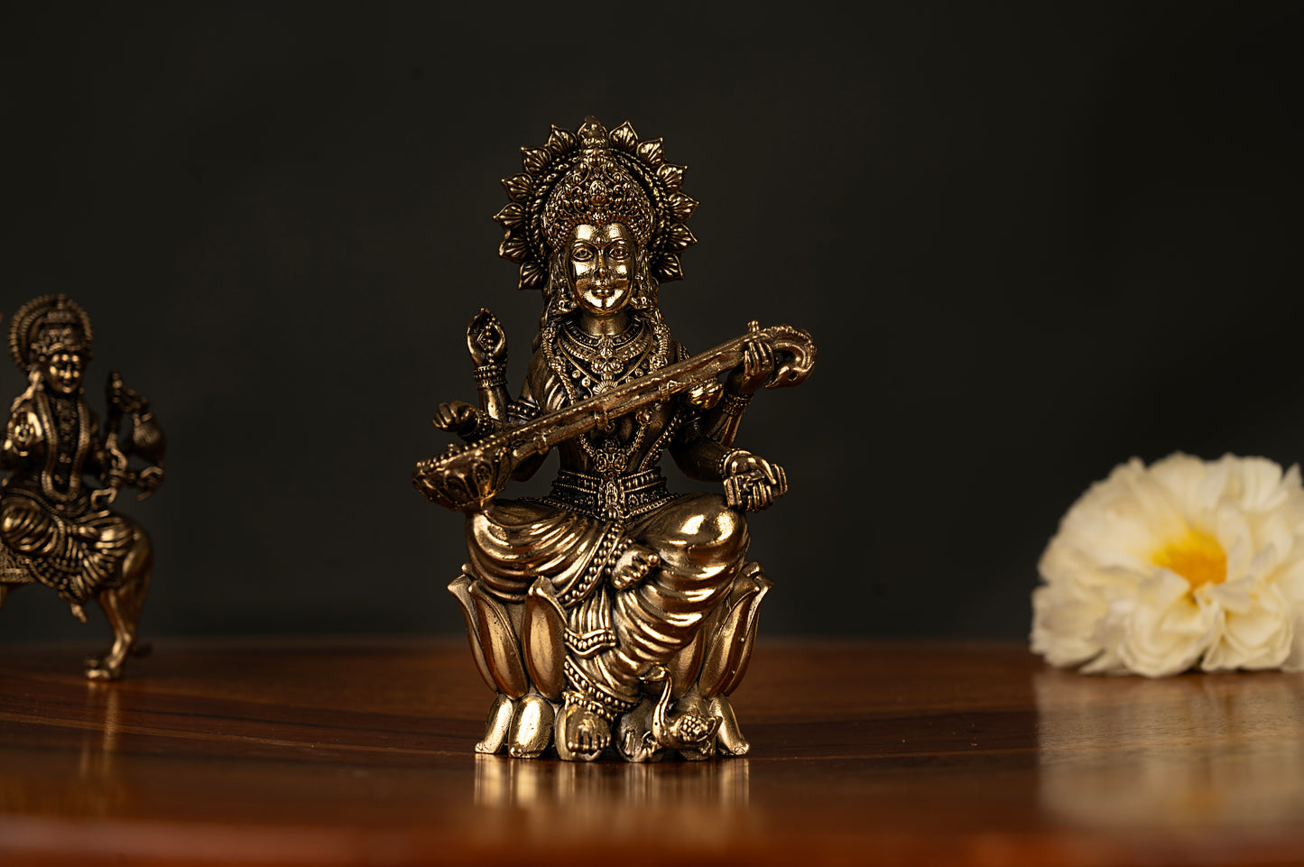 Handcrafted Brass Saraswati Idol – Goddess of Knowledge and Arts (4.5 x 2.5 Inches)