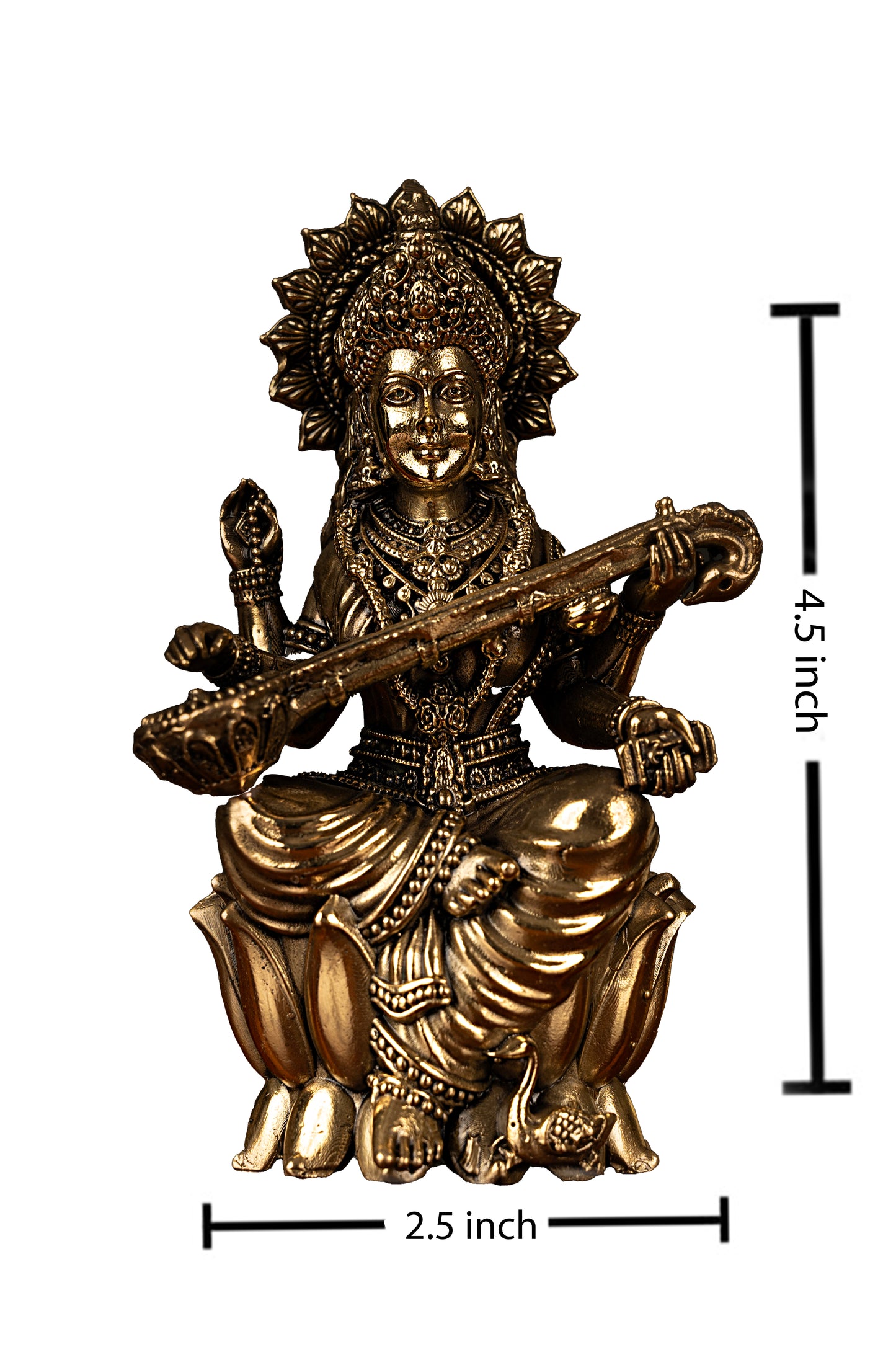 Handcrafted Brass Saraswati Idol – Goddess of Knowledge and Arts (4.5 x 2.5 Inches)