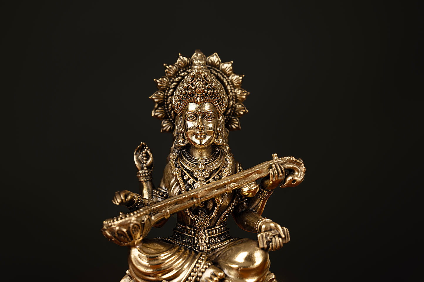 Handcrafted Brass Saraswati Idol – Goddess of Knowledge and Arts (4.5 x 2.5 Inches)