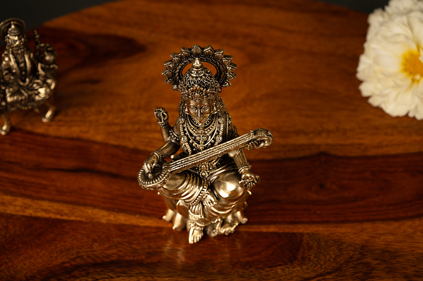 Handcrafted Brass Saraswati Idol – Goddess of Knowledge and Arts (4.5 x 2.5 Inches)