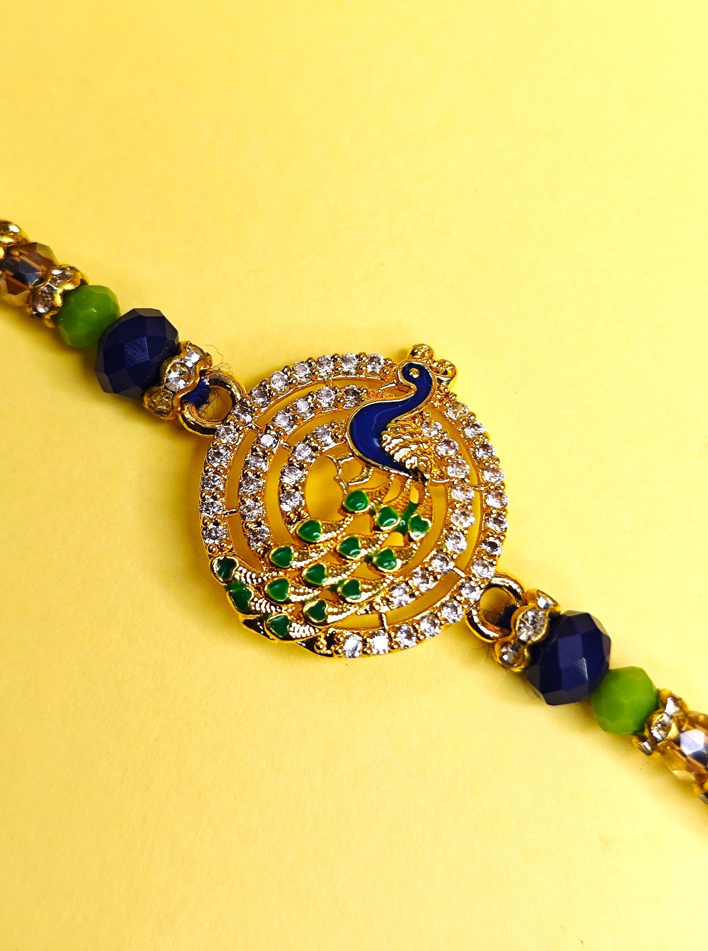 Designer Peacock Rakhi – High Quality with Semi-Precious Stones