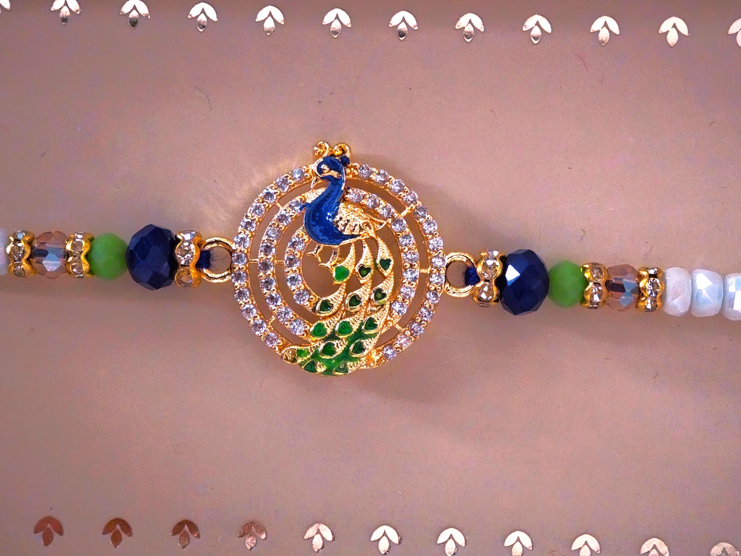 Designer Peacock Rakhi – High Quality with Semi-Precious Stones