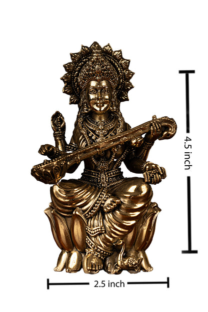 Handcrafted Brass Saraswati Idol – Goddess of Knowledge and Arts (4.5 x 2.5 Inches)