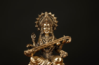 Handcrafted Brass Saraswati Idol – Goddess of Knowledge and Arts (4.5 x 2.5 Inches)