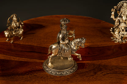 Handcrafted Brass Maharaja Agrasen on Horse – Symbol of Leadership, Prosperity, and Heritage - 5 inch