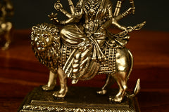 Handcrafted Brass Durga Idol on Lion on platform – 11 cm, 260 gm | Divine Home Temple Decor