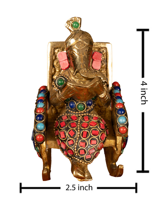 Handcrafted Brass Ganesh Idol Reading Book – Decorative Showpiece (4 x 2.5 Inches)