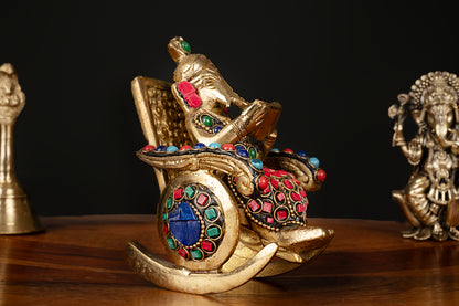 Handcrafted Brass Ganesh Idol Reading Book – Decorative Showpiece (4 x 2.5 Inches)