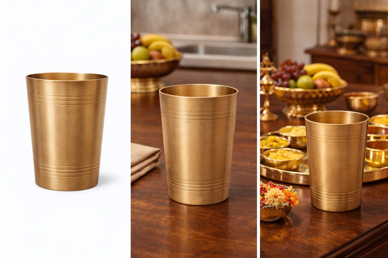 Classic Brass Glass Set | Traditional Drinking Tumblers | Drinkware for Dining & Gifting