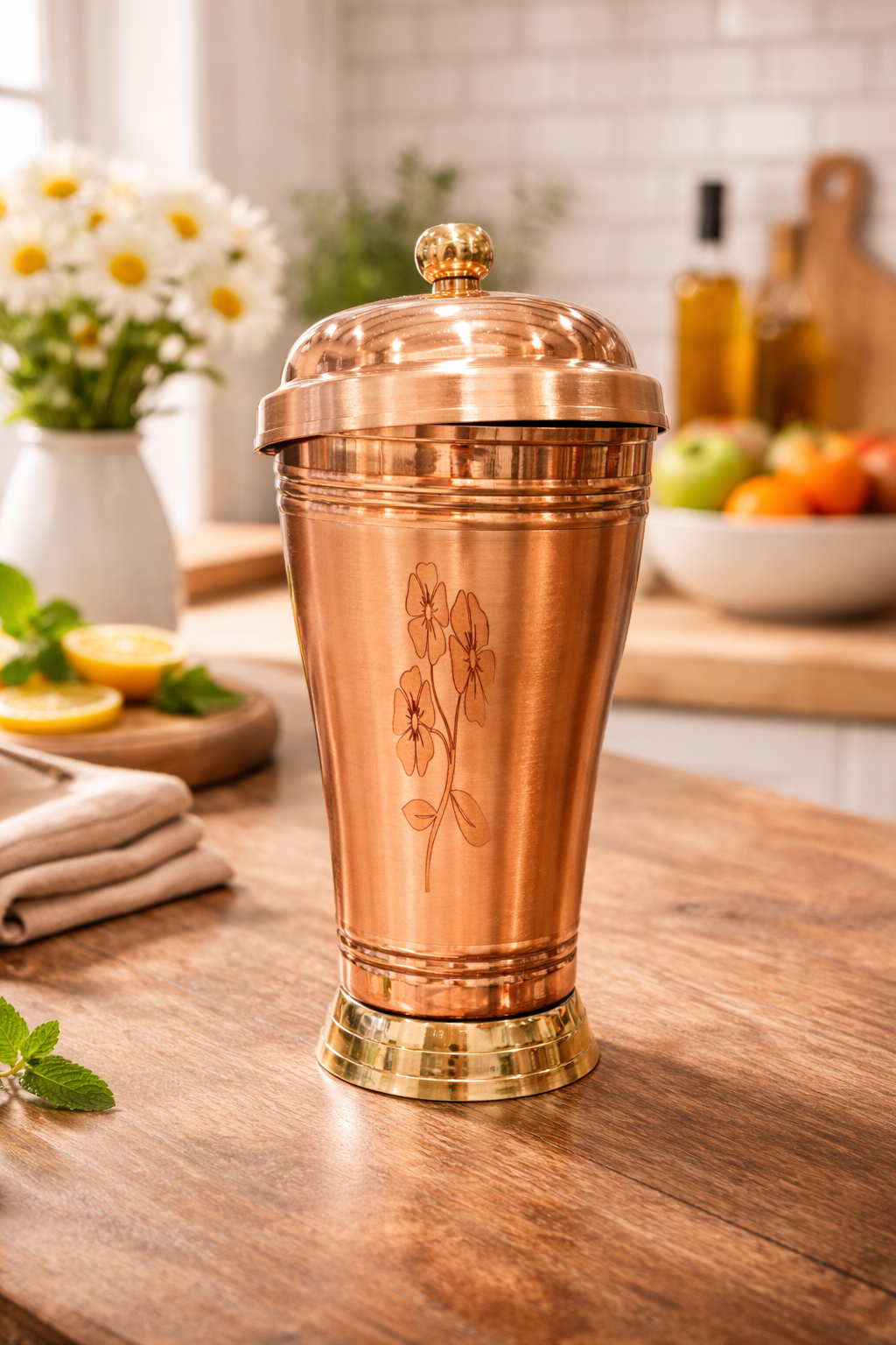 Pure Copper Water Tumbler with Lid | Health & Wellness Drinkware | Heavy Material