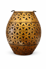 Luxury Metal Candle Lantern with Intricate Cutwork | Decorative Tea Light Holder | Festive Home Décor - 16cm