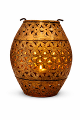 Luxury Metal Candle Lantern with Intricate Cutwork | Decorative Tea Light Holder | Festive Home Décor - 16cm