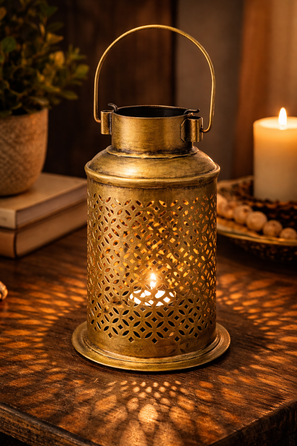 Vintage Metal Lantern with LED Tea Light Holder | Decorative Hanging Lantern | Festive Home Décor - 28 cm Height