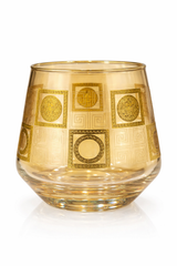 Luxury Gold Pattern Glass Tumbler | Designer Drinking Glass | Premium Tableware & Gifting - 380 mL, Set of 6