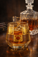 Luxury Gold Pattern Glass Tumbler | Designer Drinking Glass | Premium Tableware & Gifting - 380 mL, Set of 6