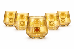 Luxury Gold Pattern Glass Tumbler | Designer Drinking Glass | Premium Tableware & Gifting - 380 mL, Set of 6