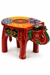Handcrafted Wooden Elephant Stool | Rajasthani Hand Painted Decorative Stool | Ethnic Home Decor & Gift