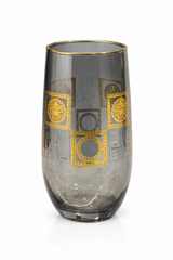 Luxury Smoked Glass with Gold Design | Premium Drinking Glass | Designer Tableware & Gifting. 390 mL, Set of 6