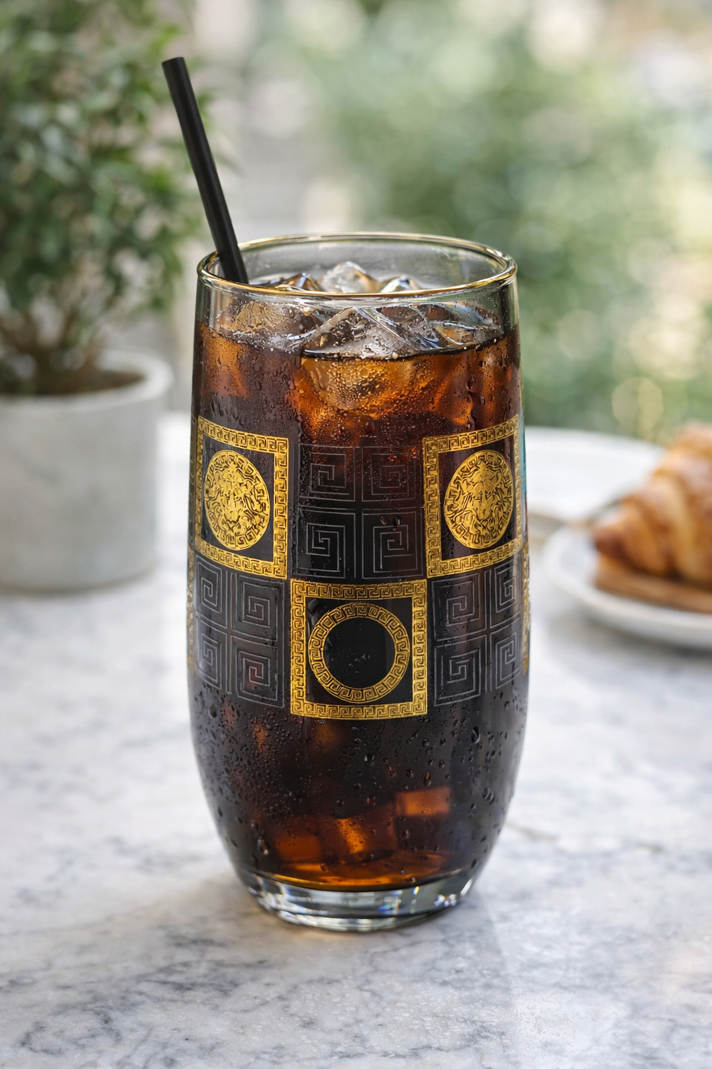 Luxury Smoked Glass with Gold Design | Premium Drinking Glass | Designer Tableware & Gifting. 390 mL, Set of 6