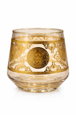Luxury Gold Pattern Glass Tumbler | Designer Drinking Glass | Premium Tableware & Gifting - 380 mL, Set of 6