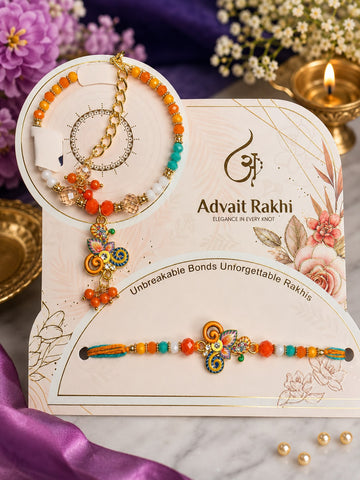 Enammelled Abstract Design Bhai - Bhabhi Rakhi Set