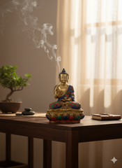 Handcrafted Buddha Idol with Stone Inlay | Meditating Buddha Statue | Spiritual Home Décor & Gifting - 25 cm, 3.75 Kg