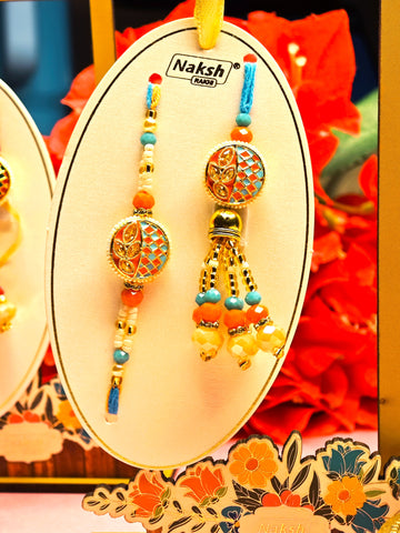 Bhai Bhabhi Rakhi Set – Traditional Designer Rakhi Pair (Red-Green and Orange-Blue Variants)