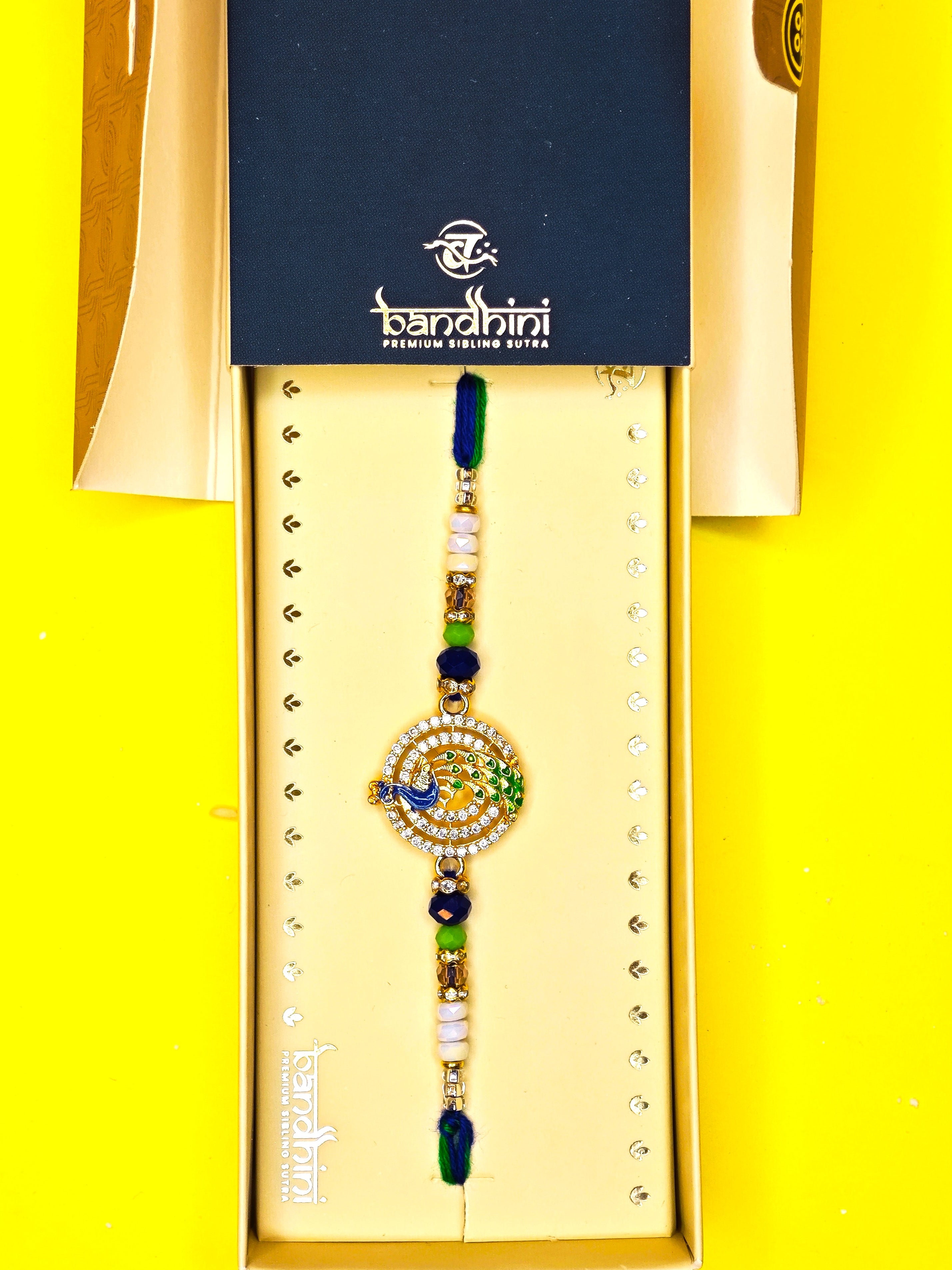 Designer Peacock Rakhi – High Quality with Semi-Precious Stones
