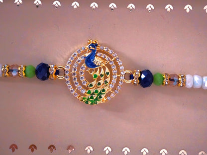 Designer Peacock Rakhi – High Quality with Semi-Precious Stones