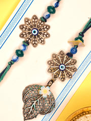 Mystik Nazar Floral Rakhi with Leaf Charm; Bhai Bhabhi Rakhi