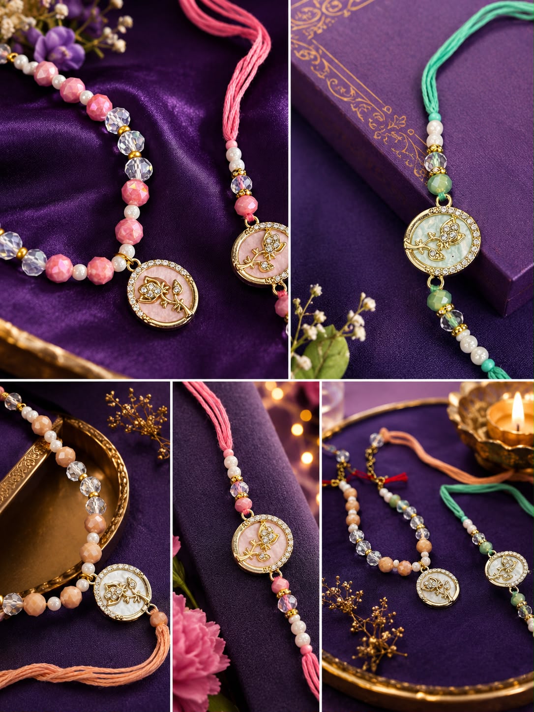 Tulip Flower coloured Rakhi - Bracelet Set