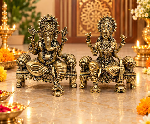Royal Antique Finish Ganesh Lakshmi Idol Set