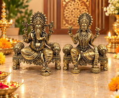 Royal Antique Finish Ganesh Lakshmi Idol Set