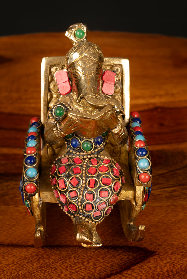 Handcrafted Brass Ganesh Idol Reading Book – Decorative Showpiece (4 x 2.5 Inches)
