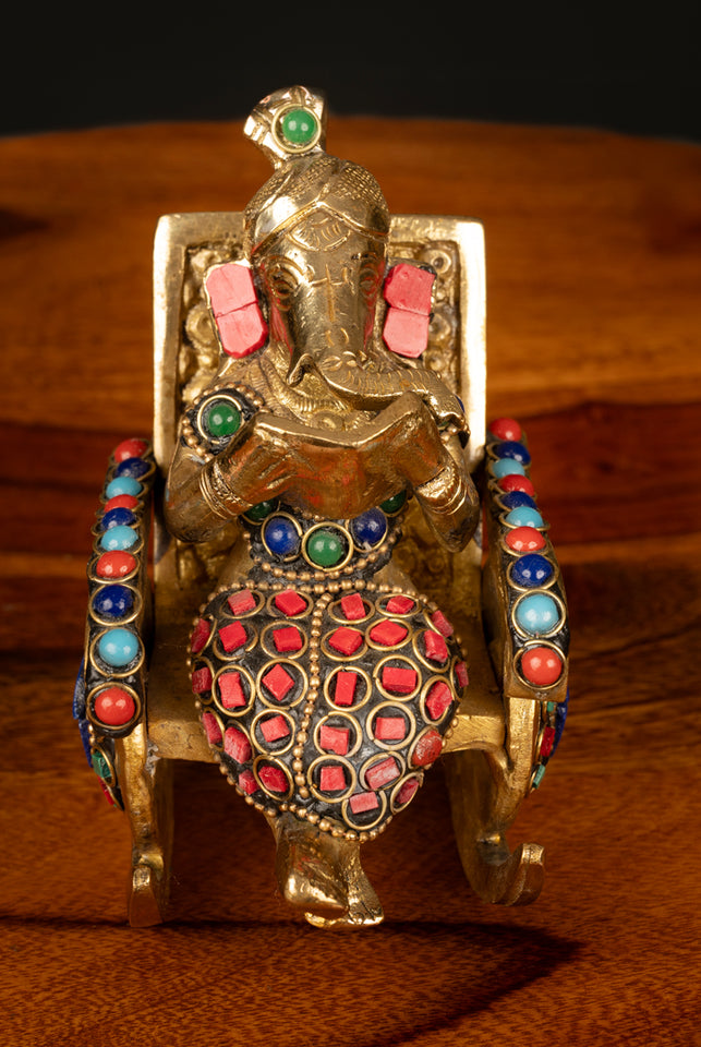Handcrafted Brass Ganesh Idol Reading Book – Decorative Showpiece (4 x 2.5 Inches)